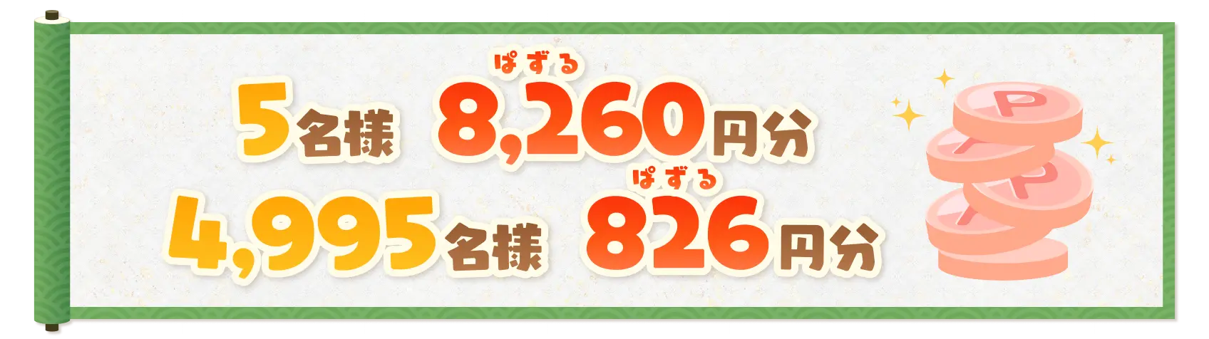 5名様 8,260円分／4,995名様 826円分